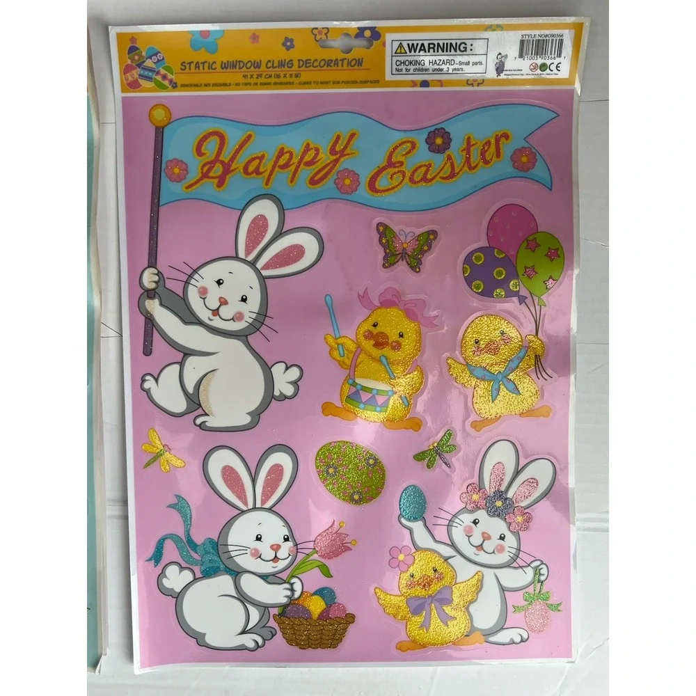 VTG 90s Easter Window Clings NOS 10 Pc Set Bunny Chick Cutouts Yard Sign Decor